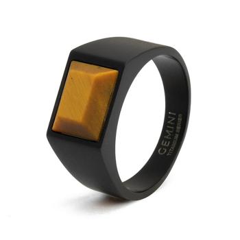 Siegelring aus schwarzem Titan mit Tigerauge-Stein - Credo Black Tiger